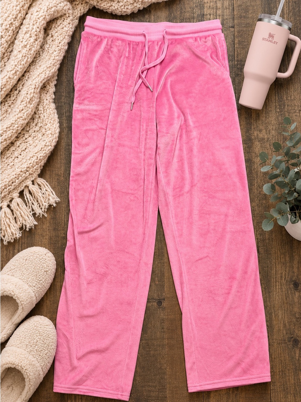 Juicy Couture Pink Velour Lounge Pants Women’s Medium Rhinestone Logo Y2K